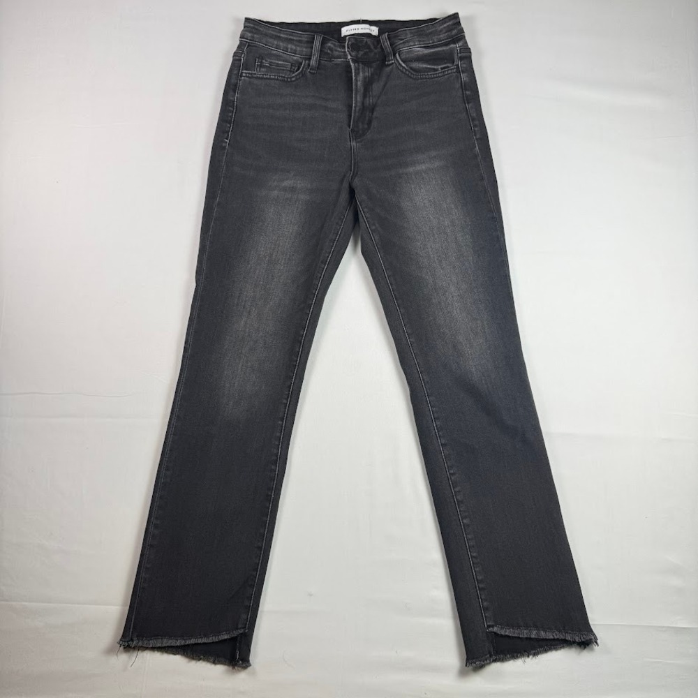Flying Monkey Jeans Womens 27 High Rise Straight Leg Step Fray Hem Black F4266